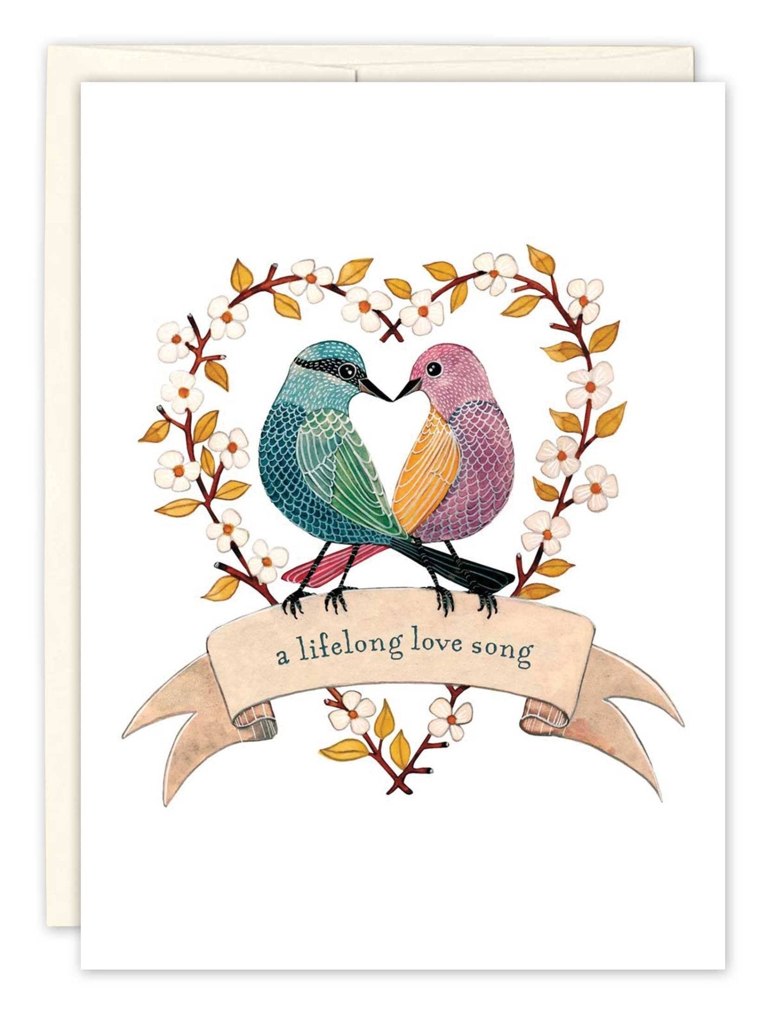 Two Birds in Heart Wedding Card - Spiral Circle
