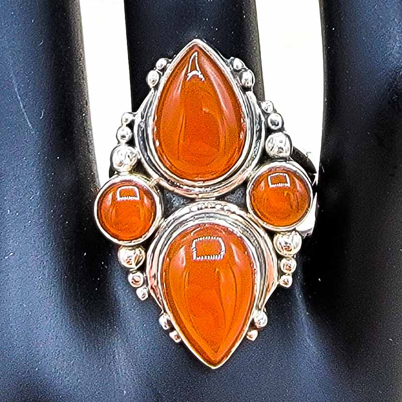 Two Tiered Crystal Ring | Carnelian | Sterling Silver - Spiral Circle