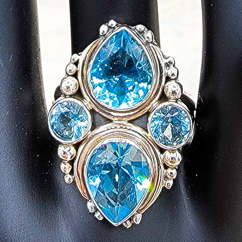 Two Tiered Crystal Ring | Sky Topaz | Sterling Silver - Spiral Circle