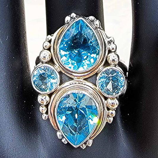 Two Tiered Crystal Ring | Sky Topaz | Sterling Silver - Spiral Circle