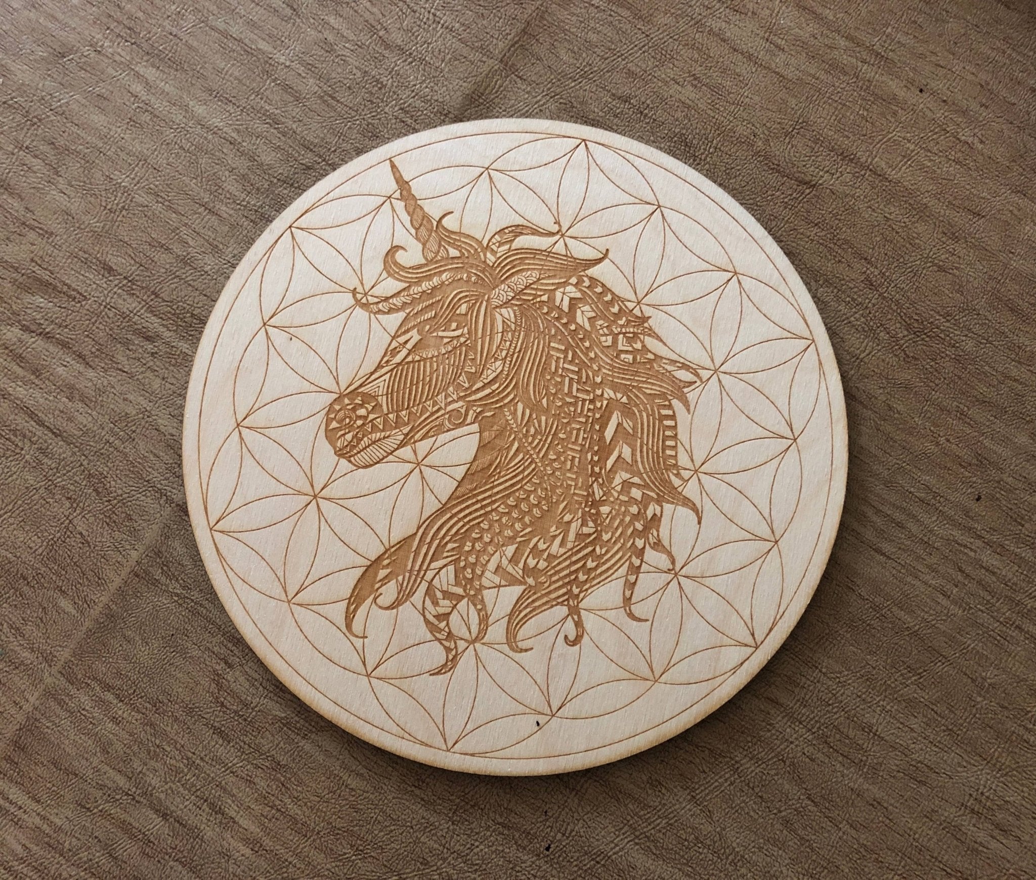 Unicorn Flower of Life Crystal Grid | 4 inch - Spiral Circle