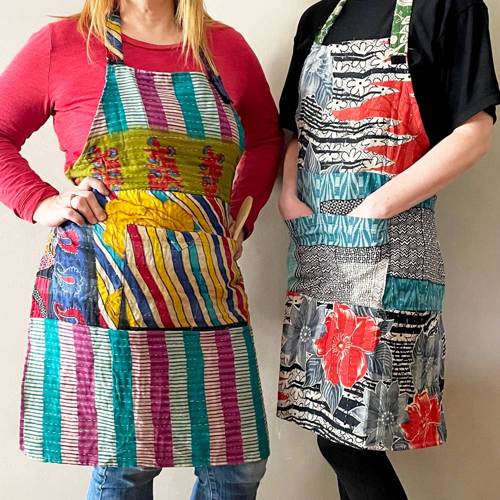 Upcycled Kantha Apron - Spiral Circle