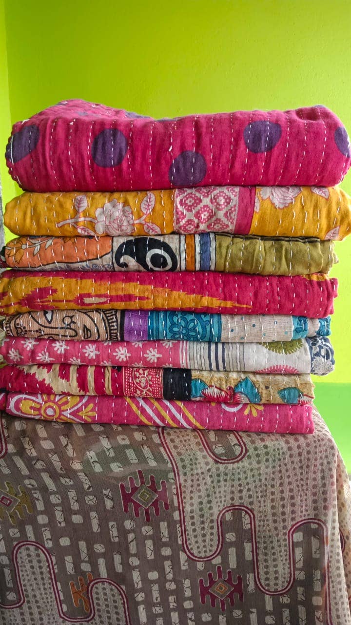Vintage Kantha Quilt - kantha Throw- Kantha Blanket Quilt - Spiral Circle
