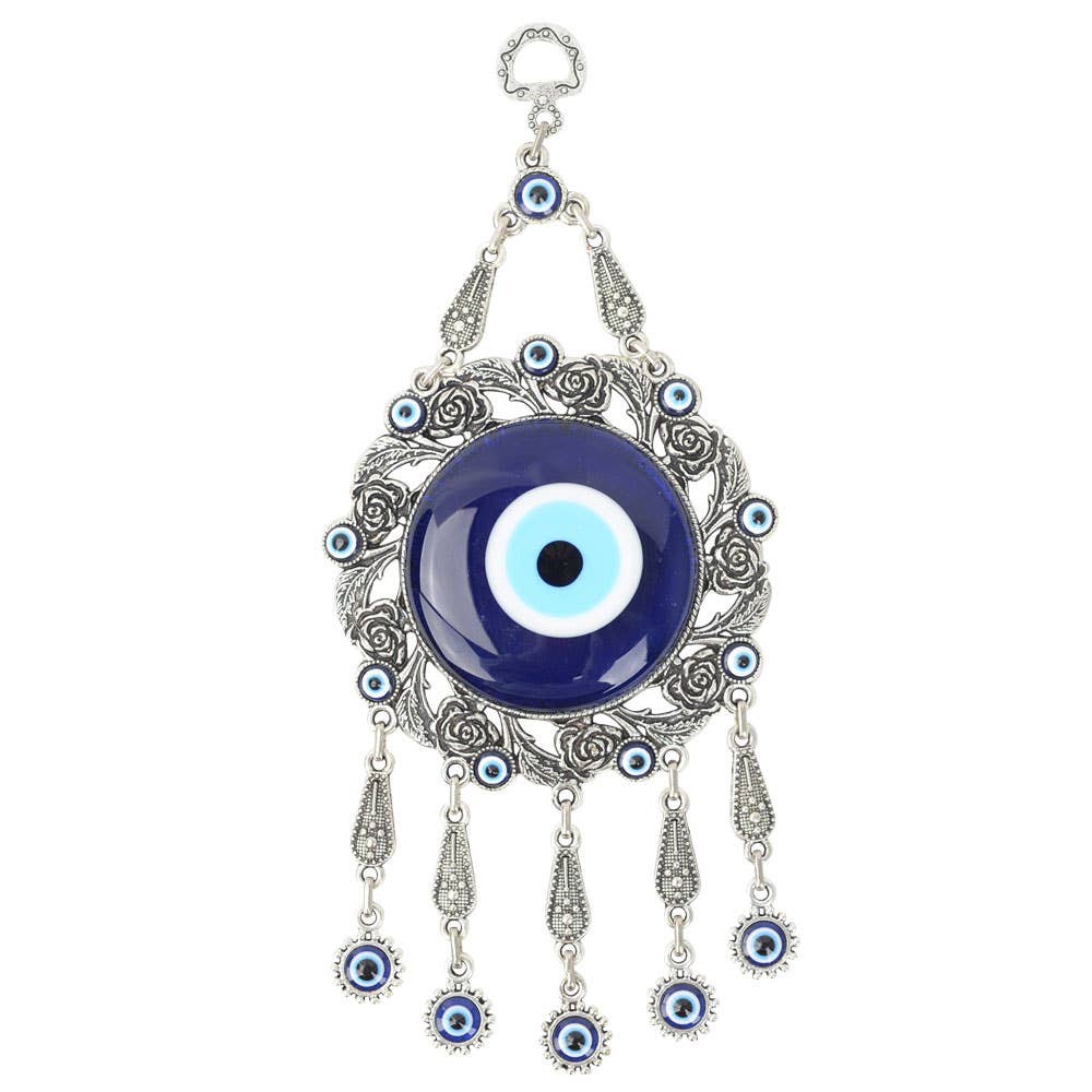 Wall Hanging Evil Eye With Roses/Leaves - Spiral Circle