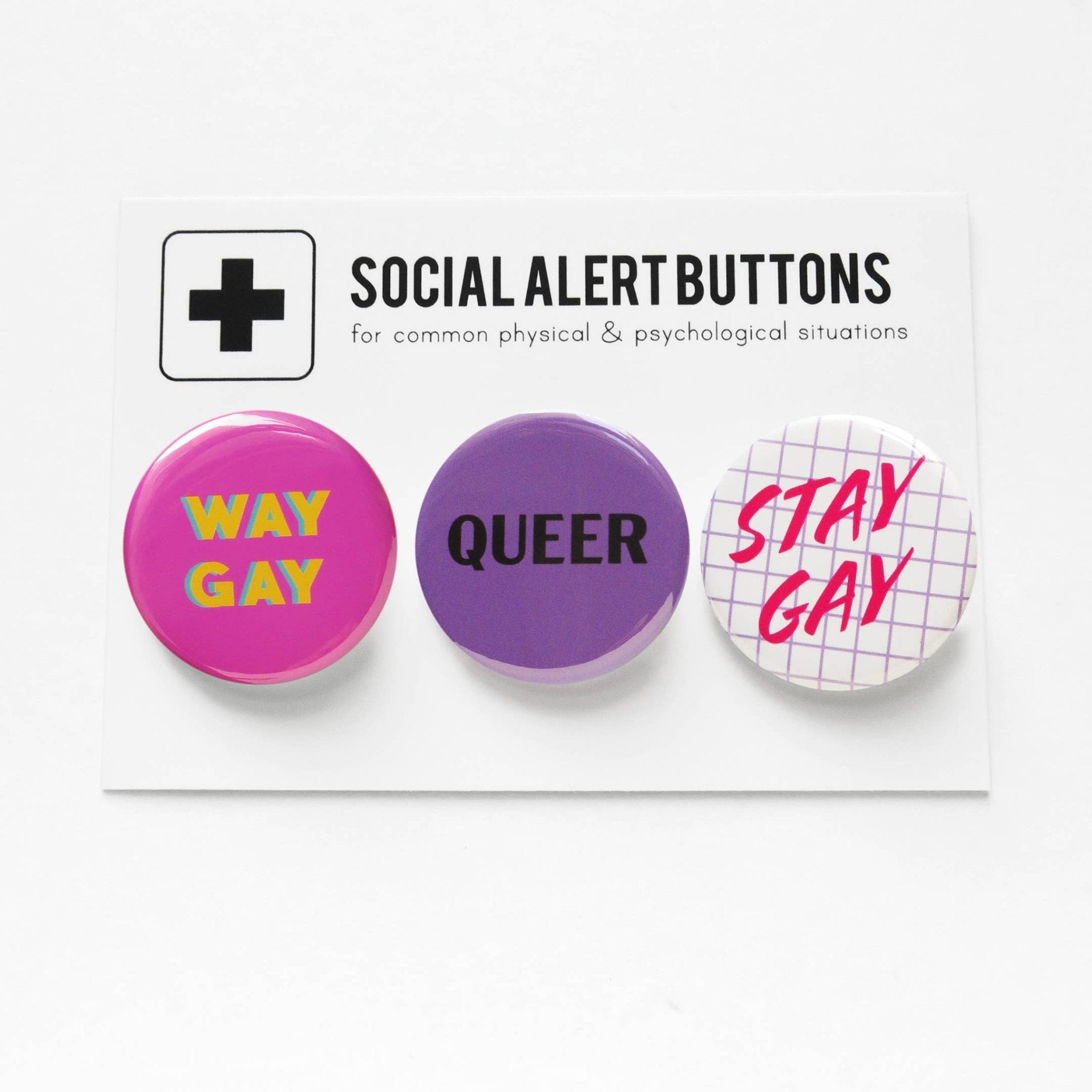 WAY GAY QUEER STAY GAY 3-PACK Pinback Buttons - Spiral Circle