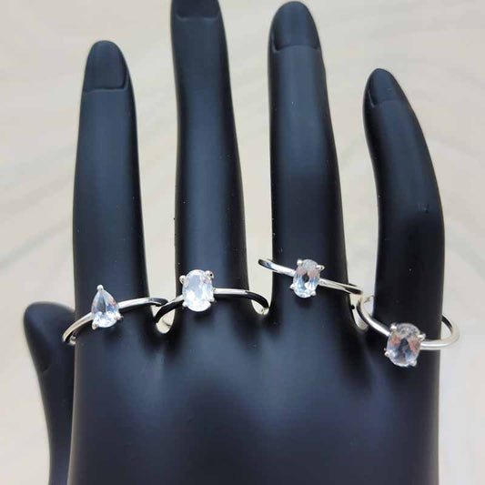 White Topaz Simple Ring | Sterling Silver - Spiral Circle