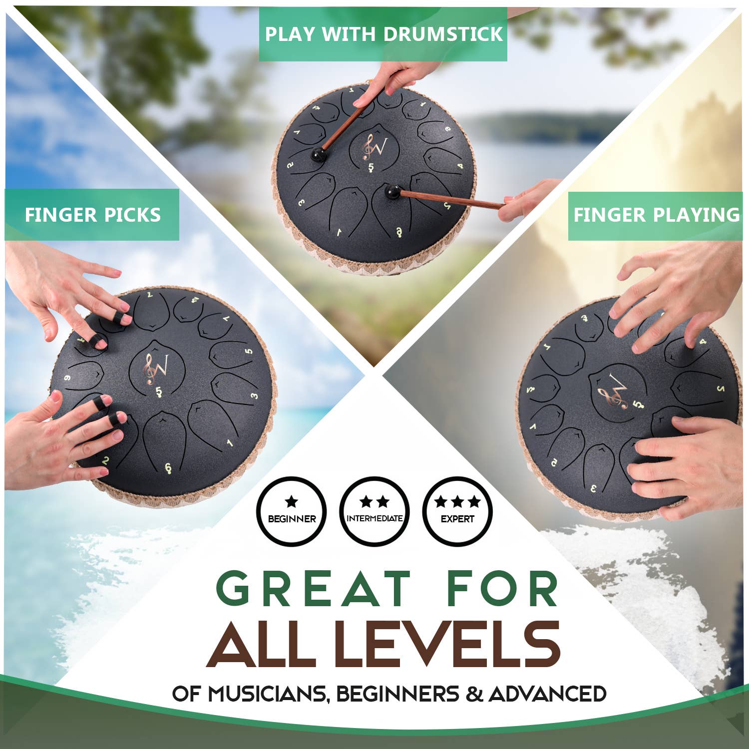 Wise Harmony Steel Tongue Drum 12 Inch 13 Notes - Spiral Circle