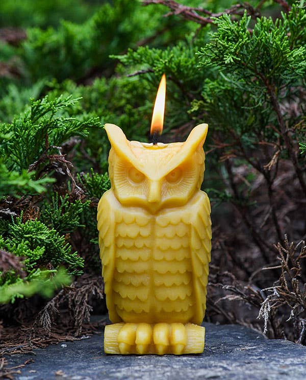 Wise Owl Candle | Yellow | Beeswax - Spiral Circle
