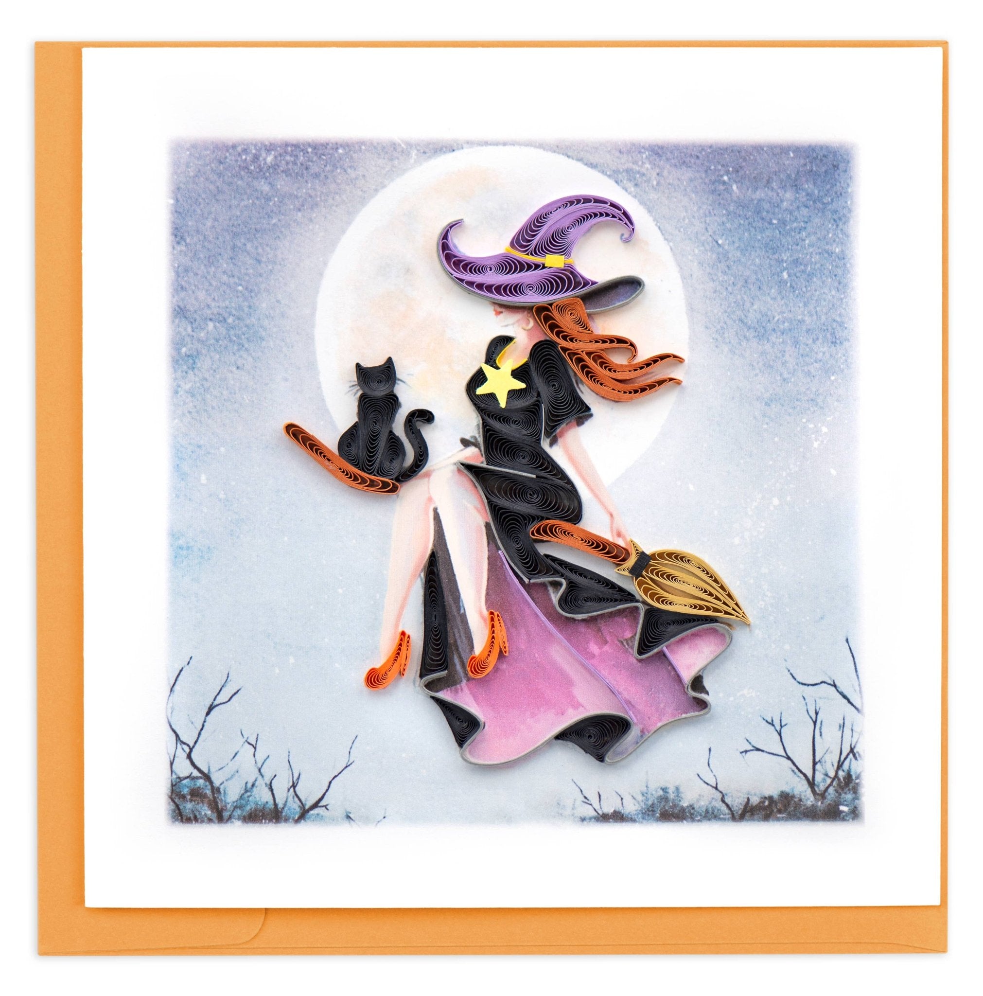 Witch on Broomstick Quilling Card - Spiral Circle