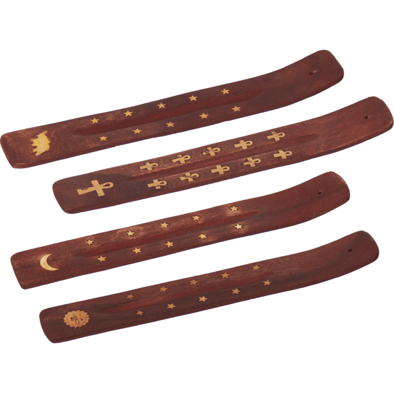 Wood Incense Holder | Brass Inlay - assorted - Spiral Circle