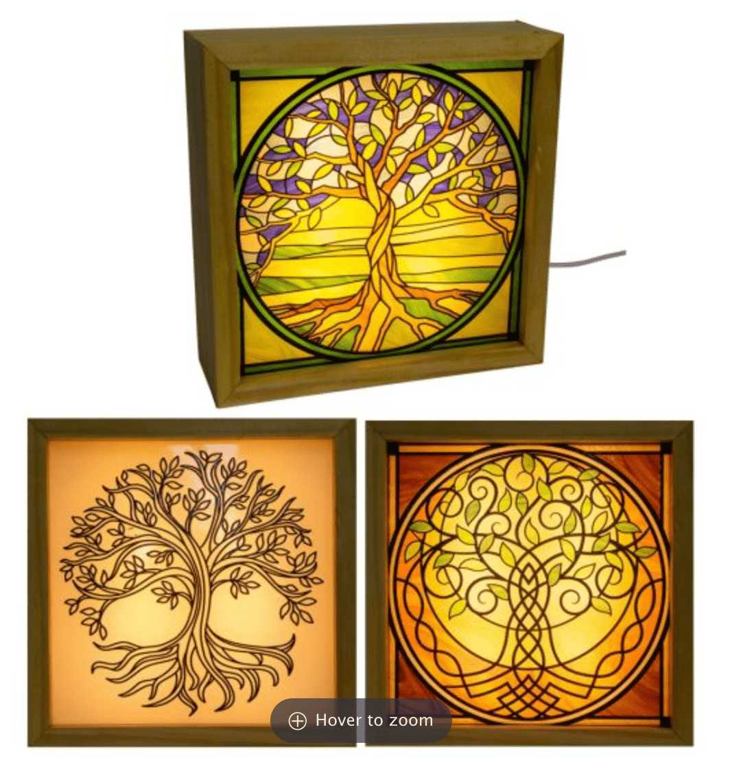 Wood Light Box w/ Changeable Glass & USB - Tree of Life - Spiral Circle