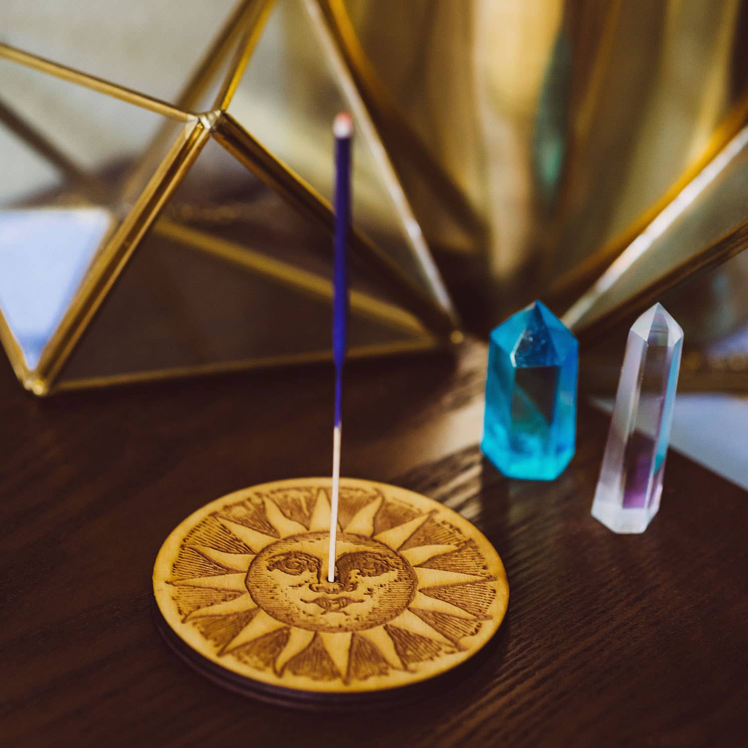 Woodcut Sun Stick Incense Burner - Spiral Circle