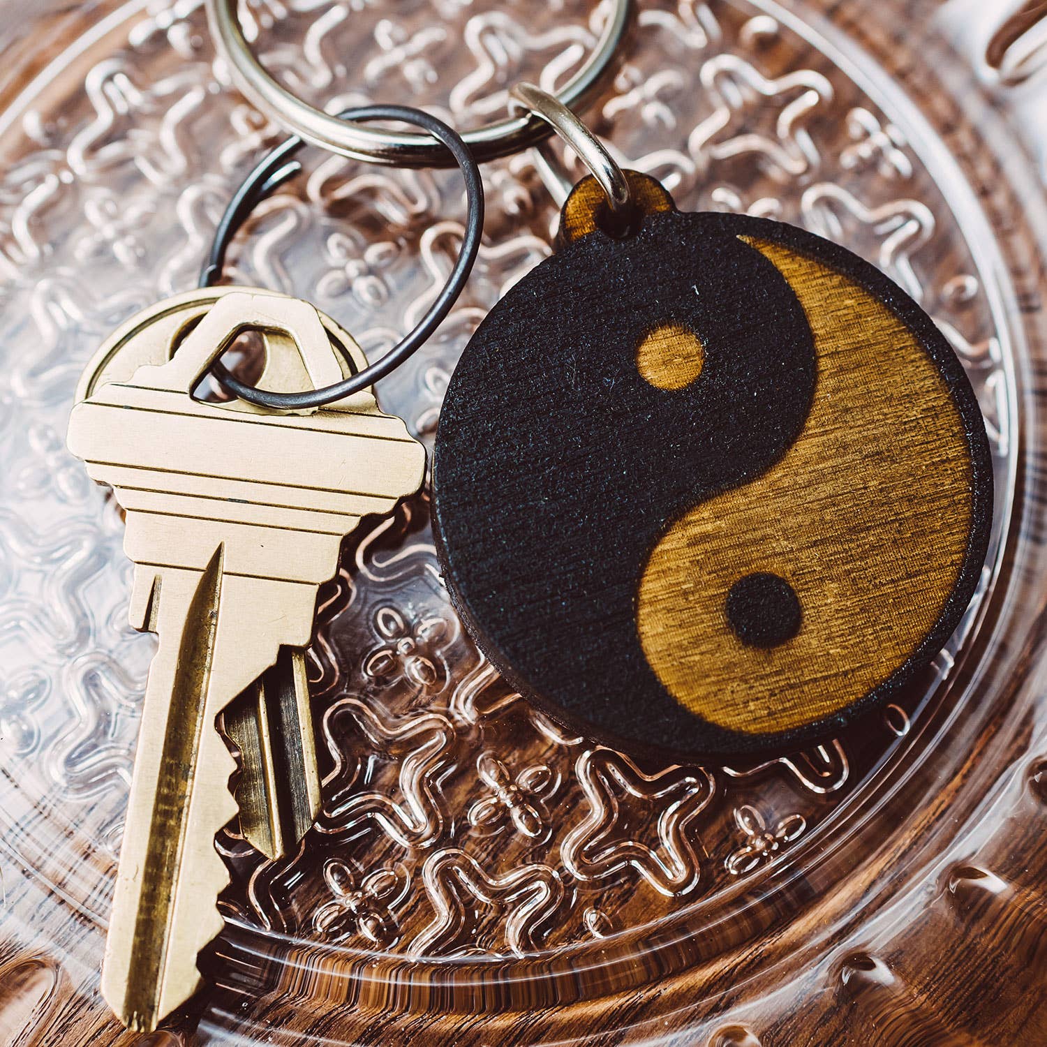 Yin Yang Wooden Keychain - Spiral Circle