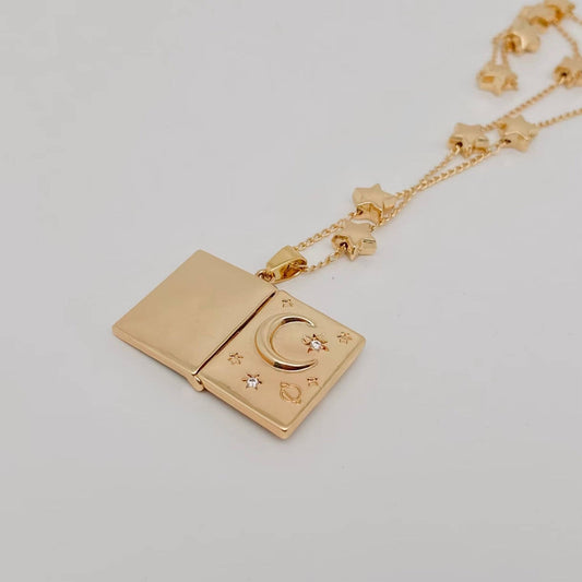 "You're My Soulmate" Star Moon Album Pendant Necklace - Spiral Circle
