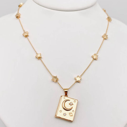 "You're My Soulmate" Star Moon Album Pendant Necklace - Spiral Circle