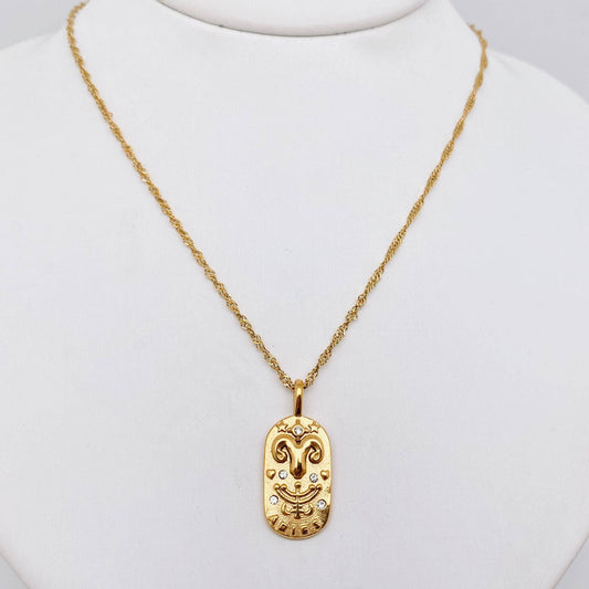 Zodiac Design Gold Plated Necklace - Spiral Circle